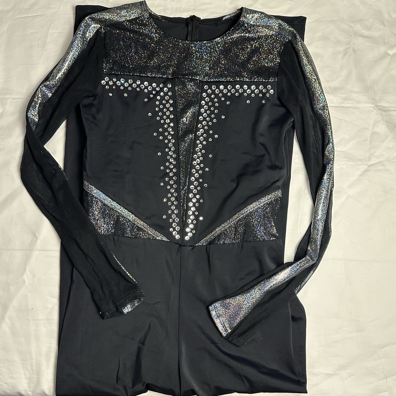 The Line Up Stilleto Rhinestone Embellished Black Unitard Dance Costume MA