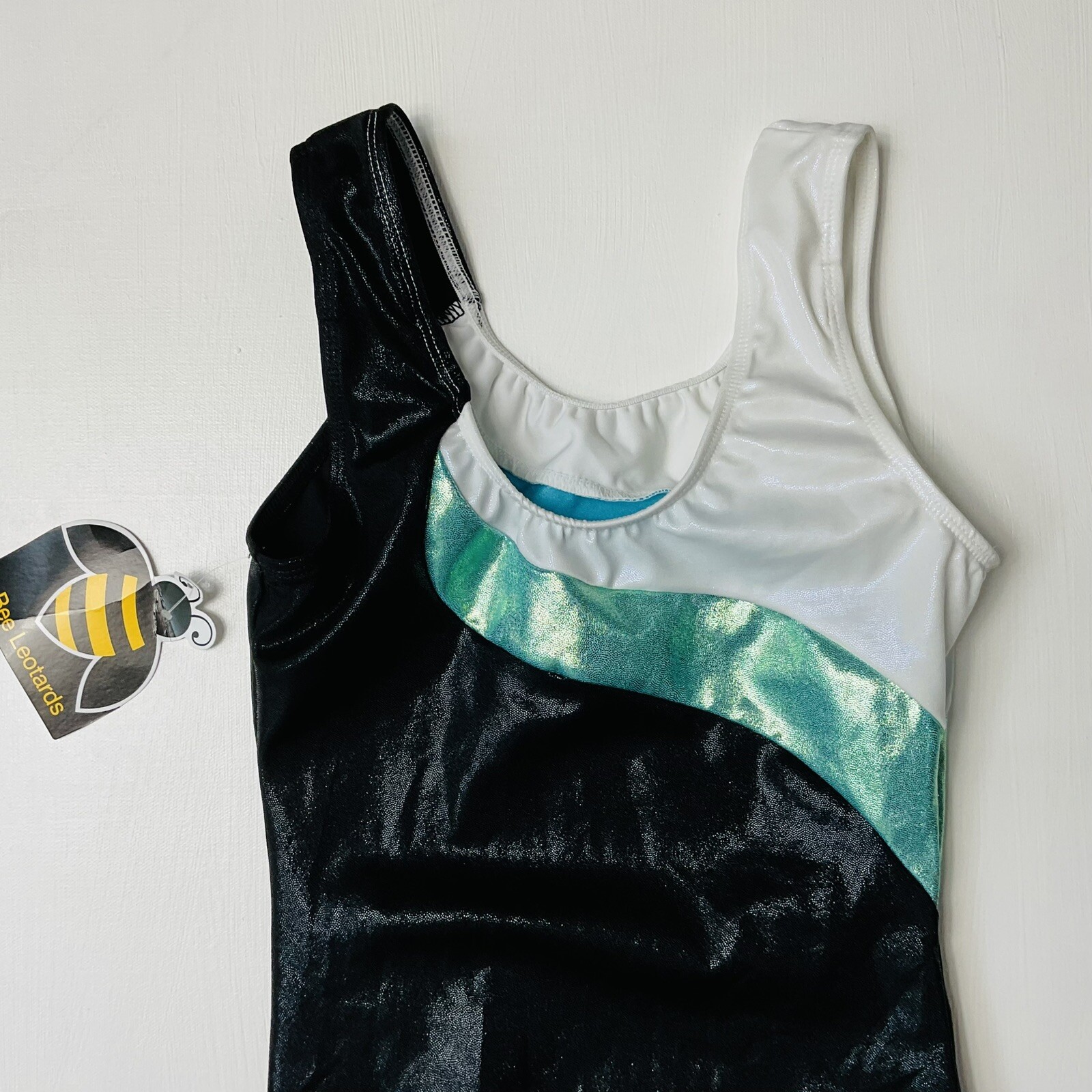 K-Bee Leotard Size Adult Medium Black White Teal Mystique AM Made In USA NWT