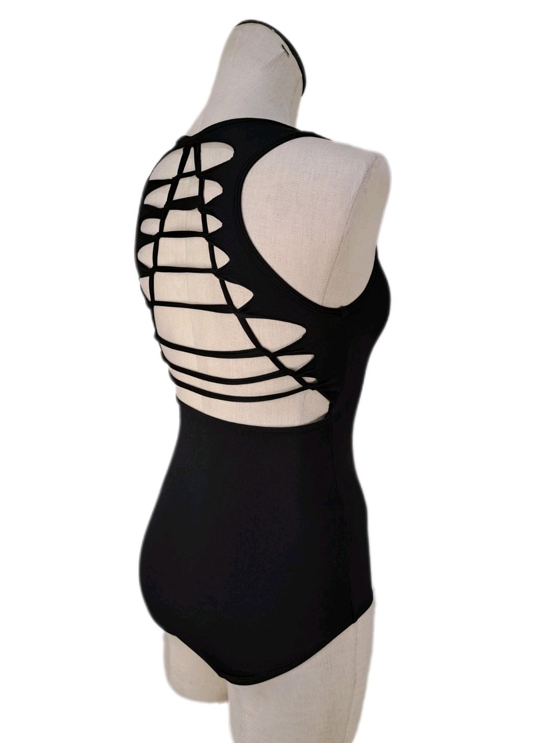 Aja VTG Cutout Slashed Ladder Back Tank Leotard Boycut Black Women’s Size S