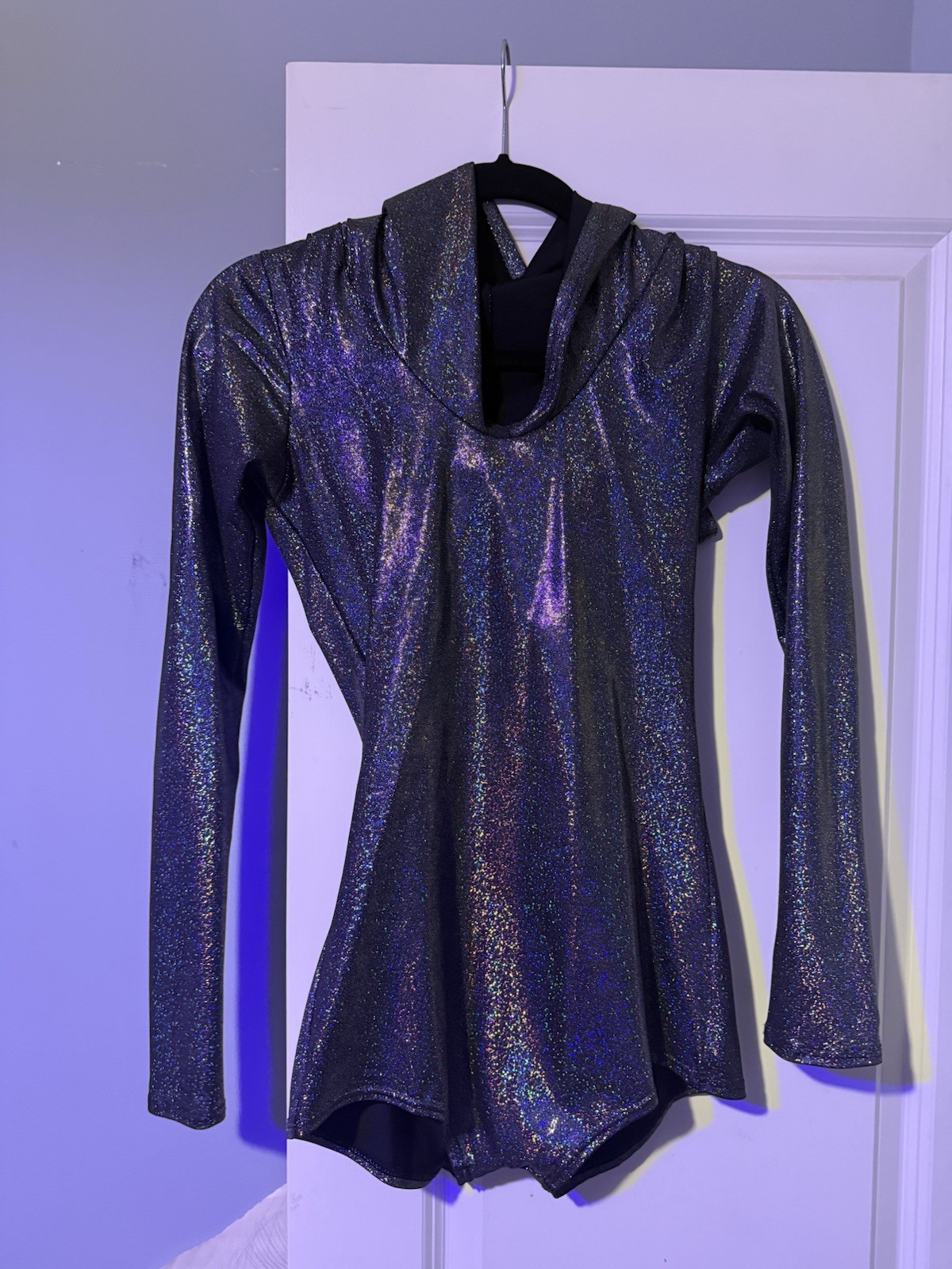 Sparkly holographic hooded Unitard Dancewear Leotard
