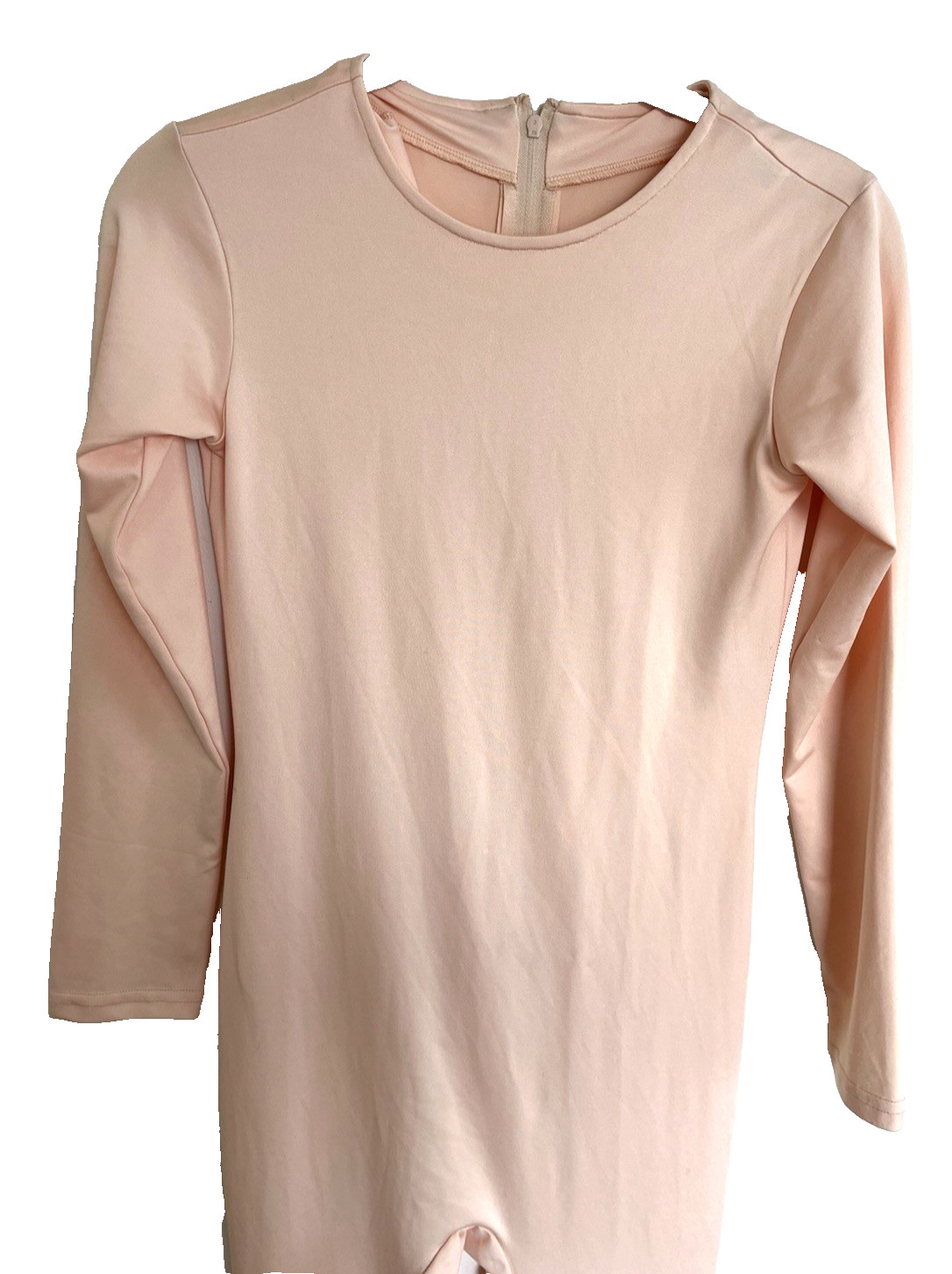 Suprnowa Women’s S Peach Long Sleeve Crew Neck Footed Unitard READ