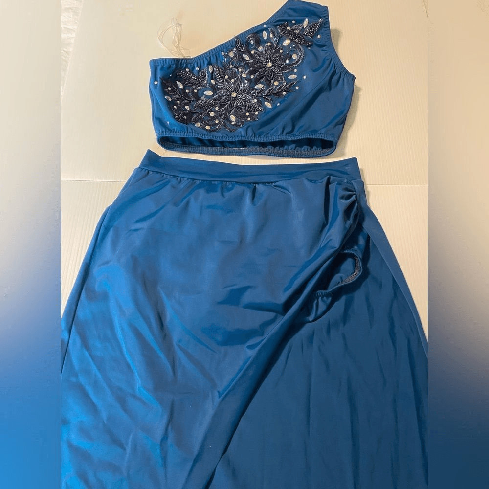 Kelle dance costume blue 2 piece AWAKENING 4424 contemporary lyrical MA adult