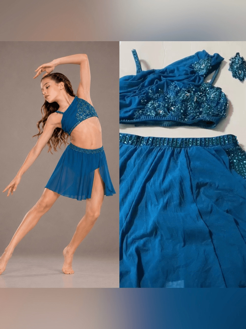 Rare Glamour competition solo 2 piece dance costume teal lyrical MA adult
