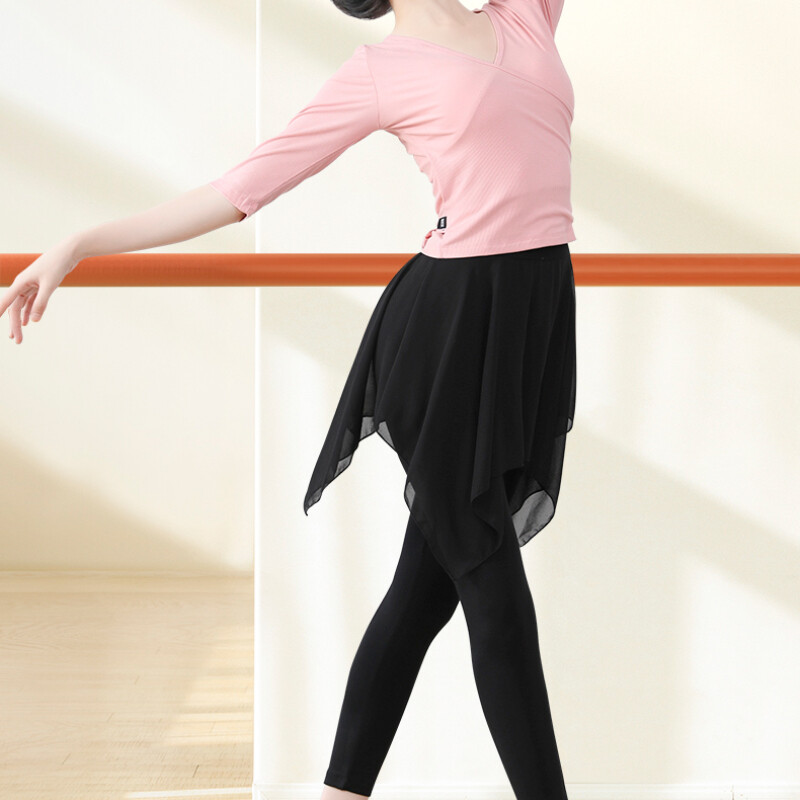 2PCS Women Dance Set V Neck Half Sleeve Top and Culotte Ballet Latin Dancewear