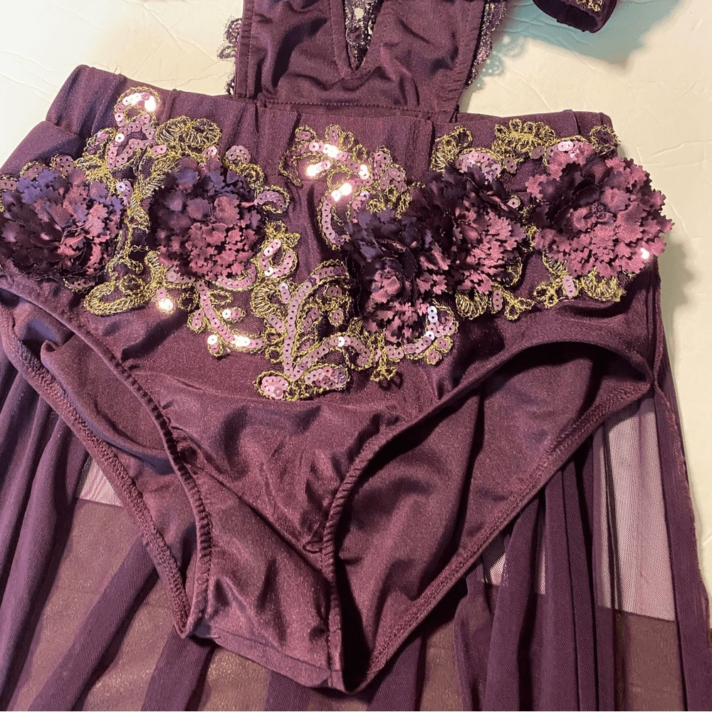 Glamour solo dance costume custom purple lace embroidered MA-Medium adult