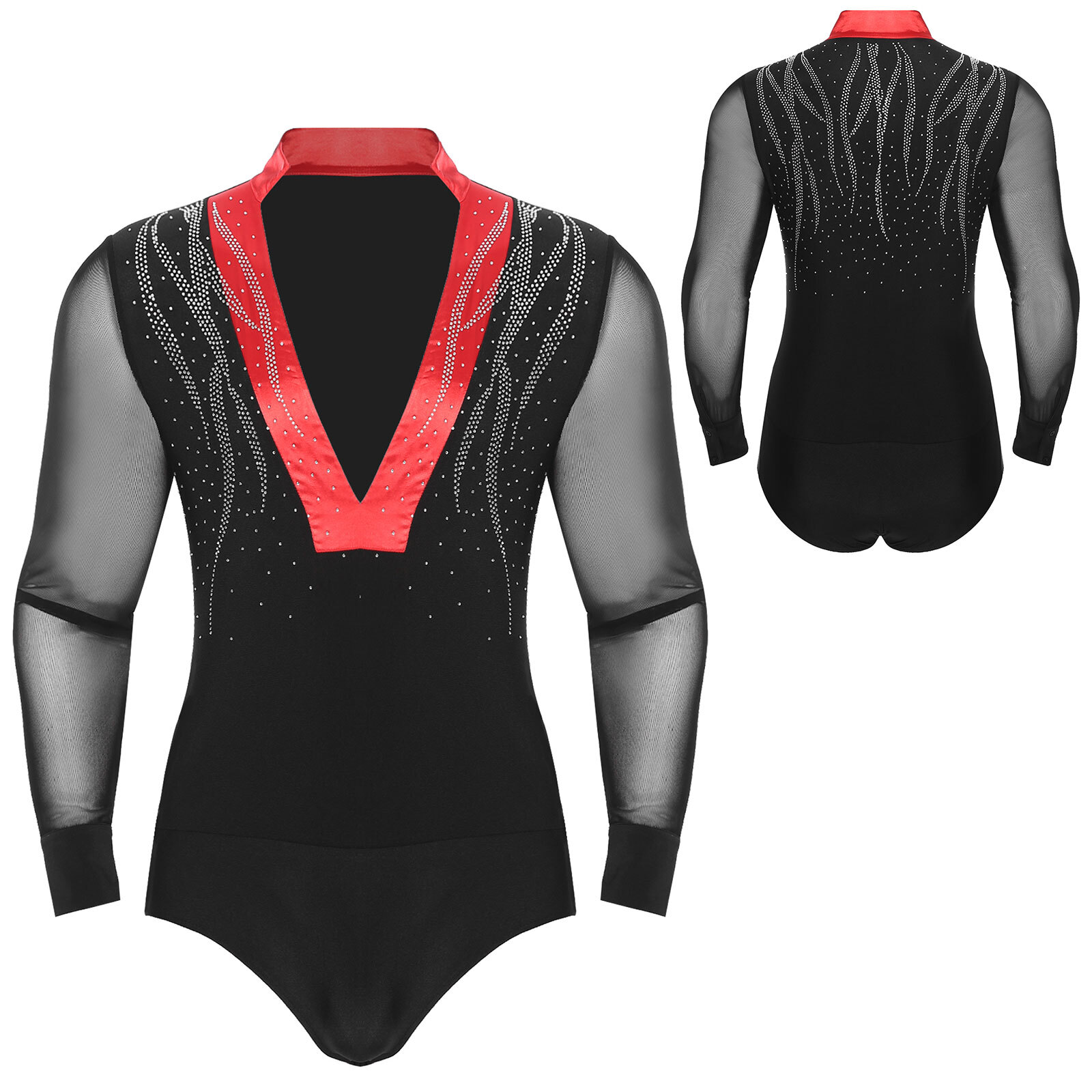 Men Jumpsuit Party Leotard Color Block Bodysuit Stage Performance Romper Modern