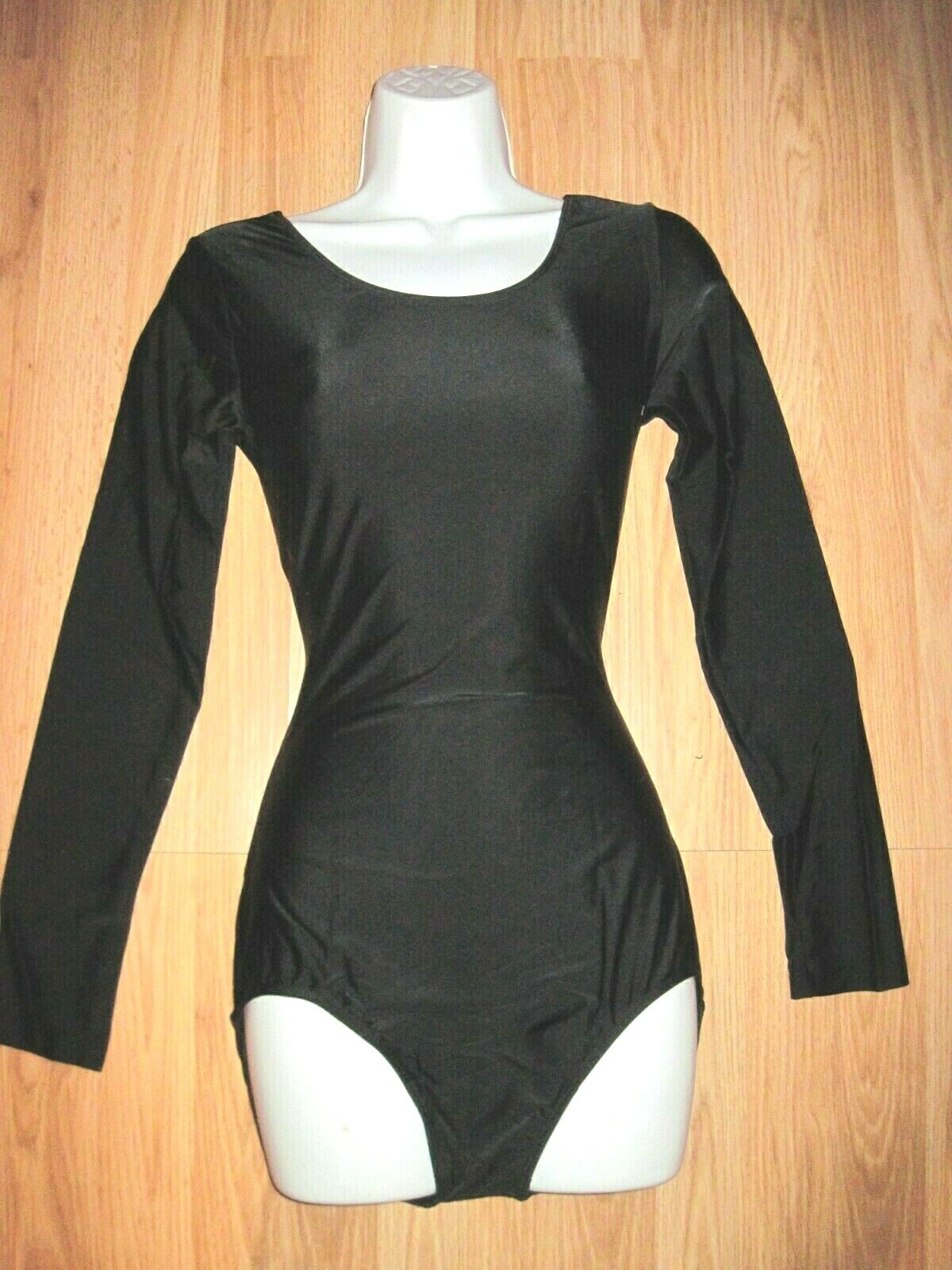 Woman’s Plus Size Shiny Black Spandex Long Sleeve Scoop Neck Leotard Sz 3XL New