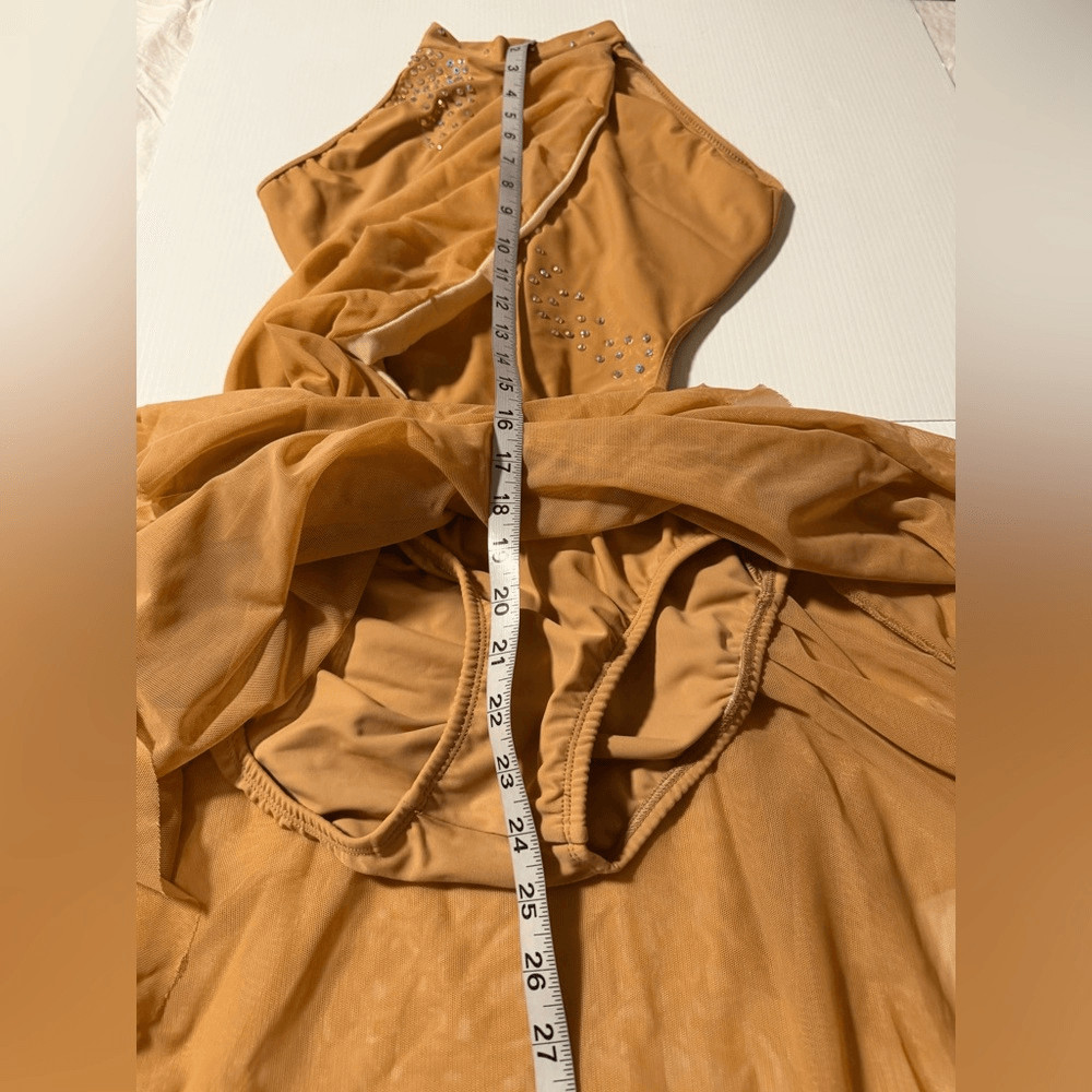 Tan custom solo Dance costume embellished asymmetrical Leotard dress SA adult