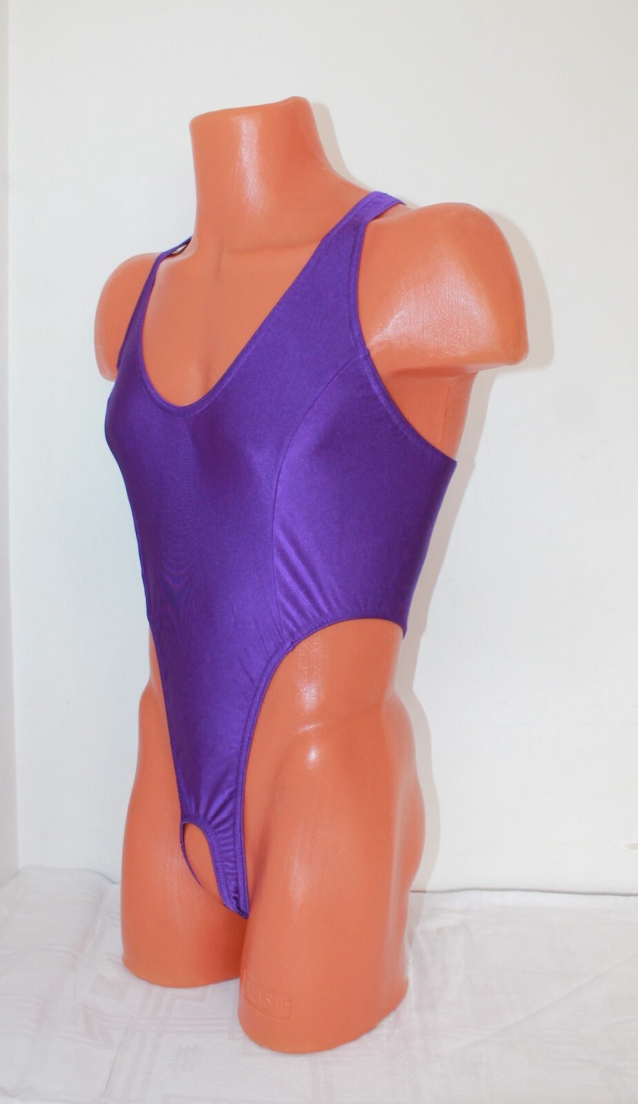 Men Thong Leotard 152-53 Hole Crotch Purple Spandex Size M