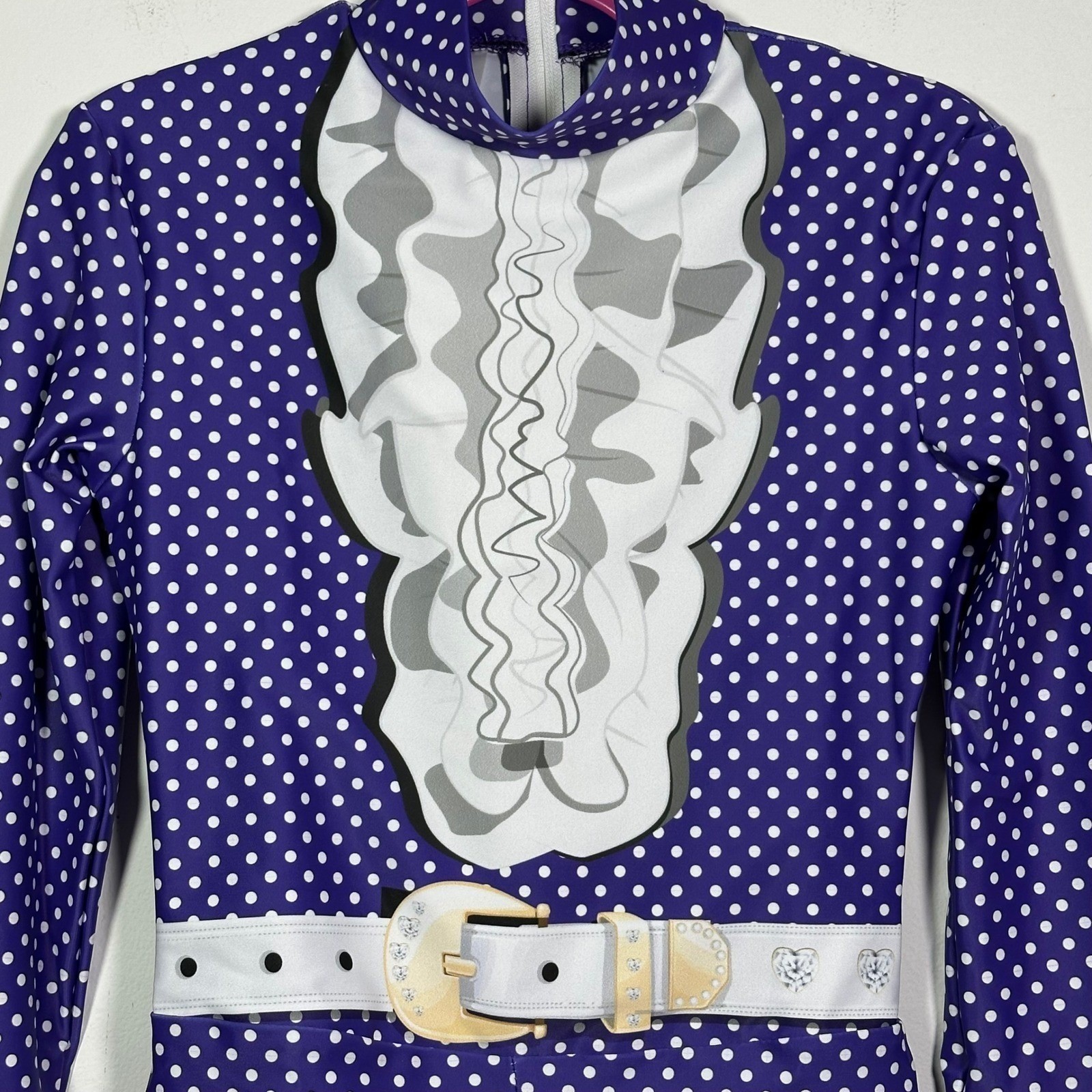 Alexandra collection Purple Polka Dot Western Trompe L’oeil Leotard Adult XS