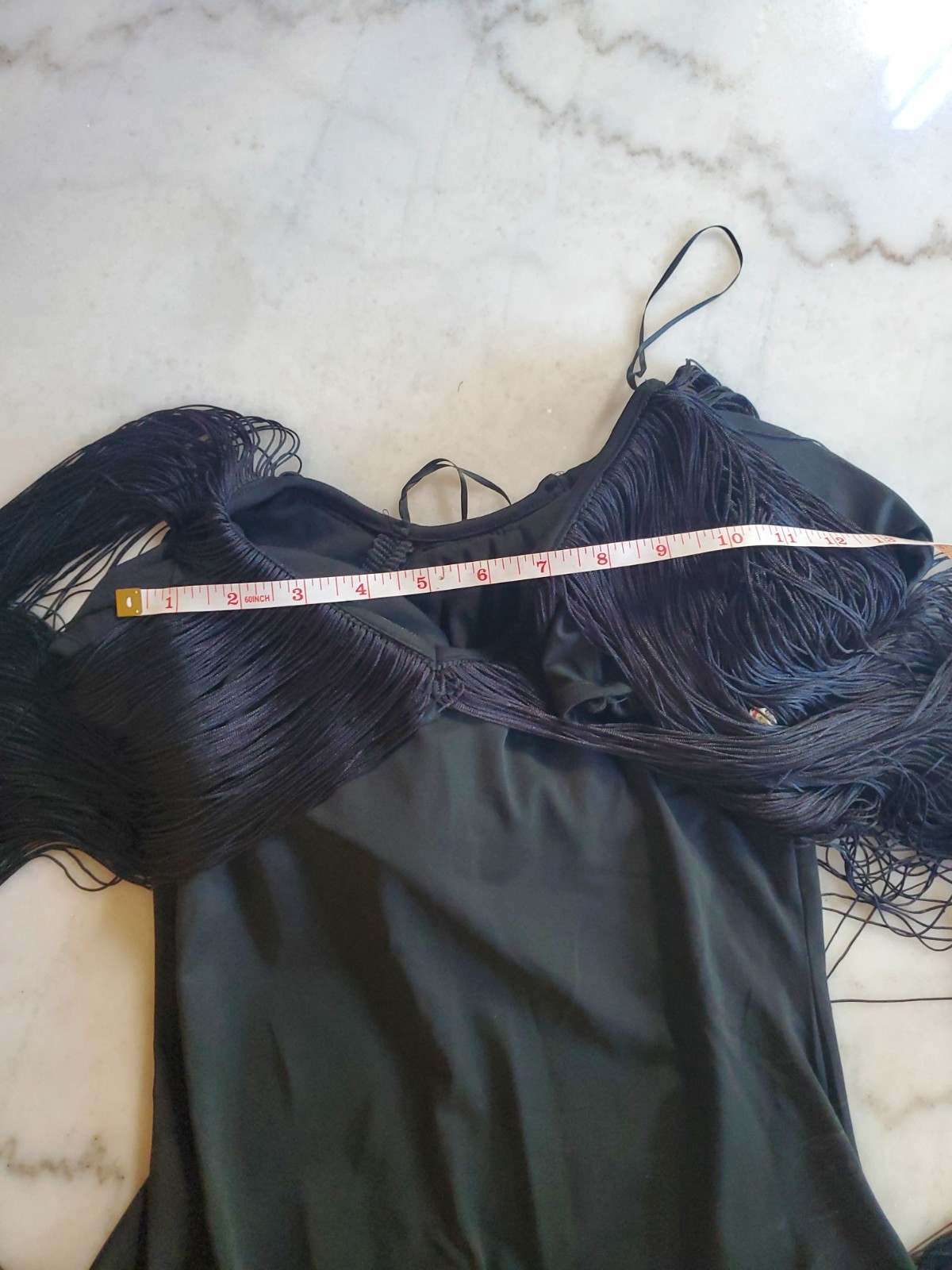 Rose Velvet Tassel Fringe Black Leotard Bodysuit Women’s S Polyester Spandex A5