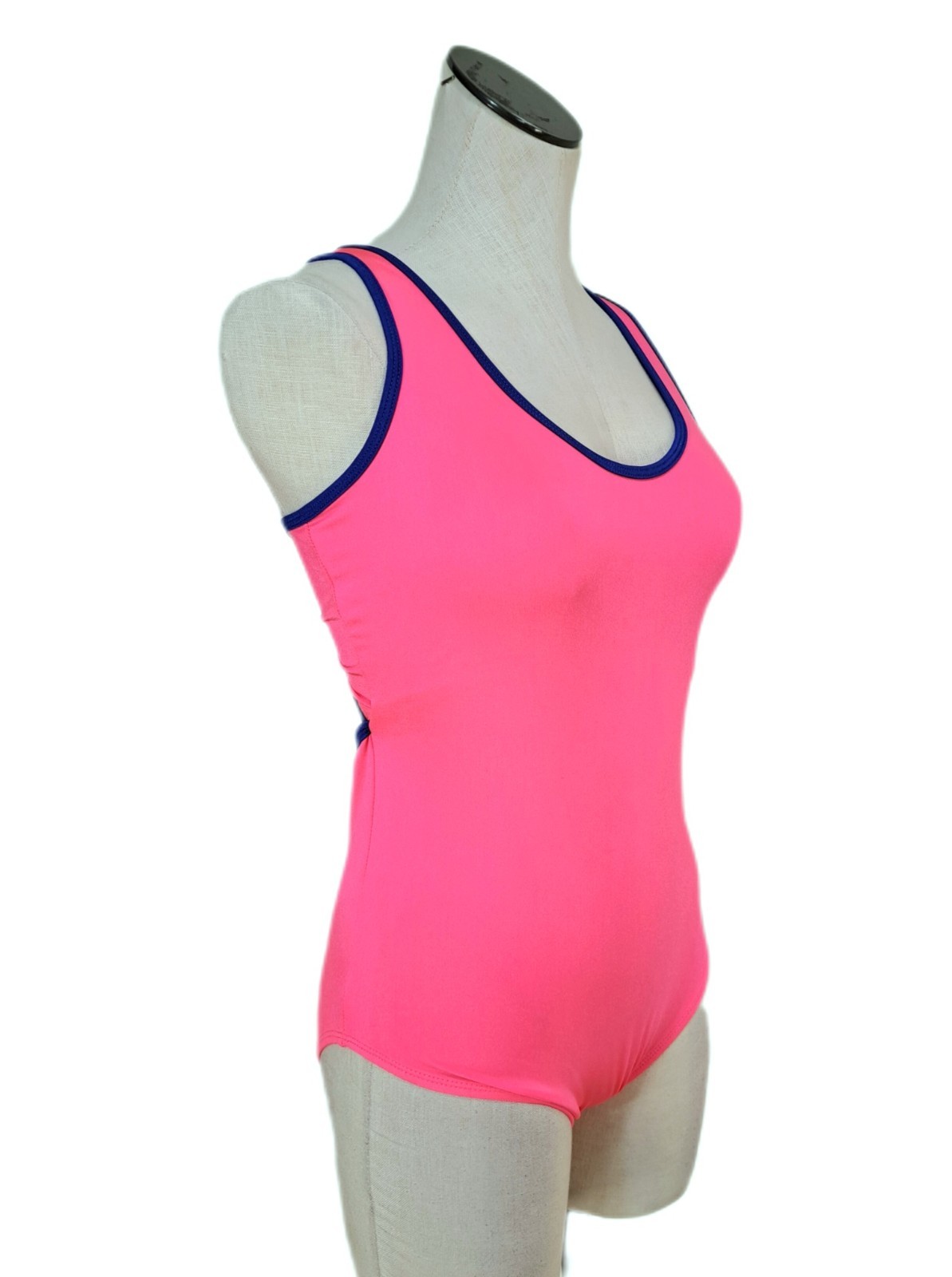 Aja VTG 90s Twisted Triangle Open Back Leotard Coolmax Bra Liner Neon Pink AM