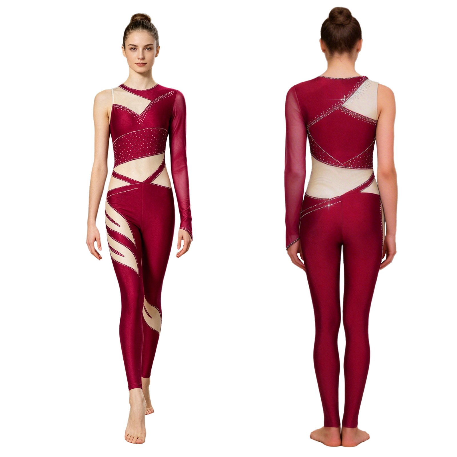 Womens Bodysuit One-piece Leotard Figure Skating Jumpsuit Costume Unitard Yoga