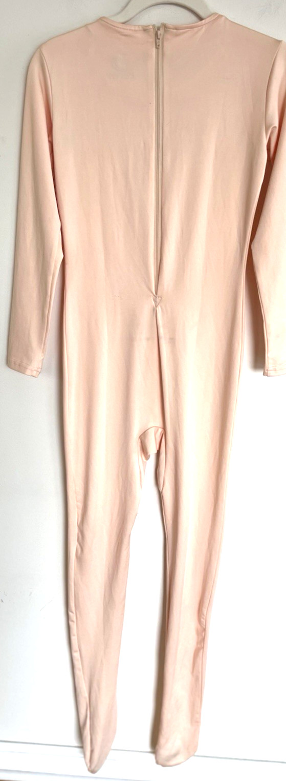 Suprnowa Women’s S Peach Long Sleeve Crew Neck Footed Unitard READ