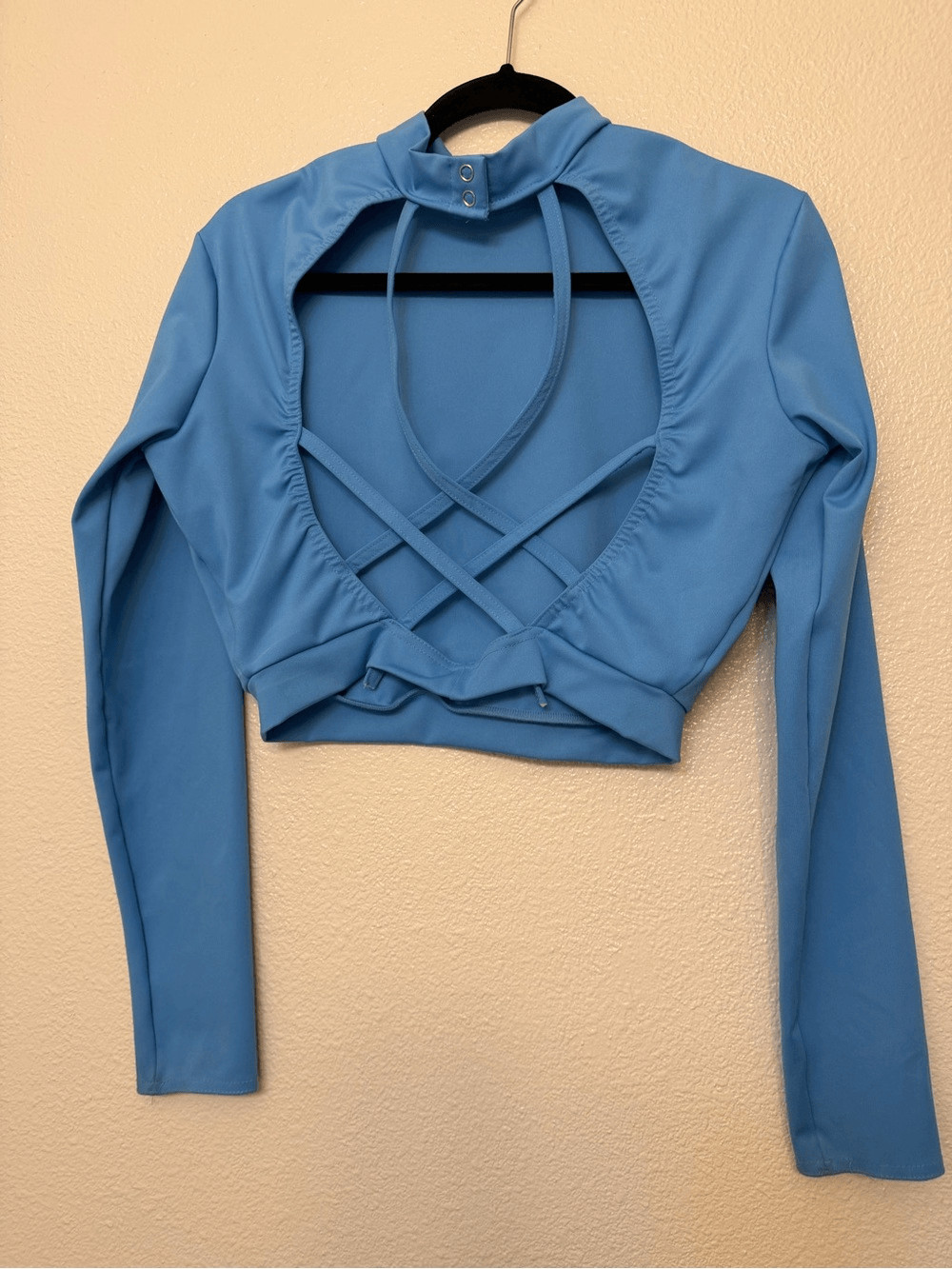 Kelle dance lyrical contemporary costume blue 2 piece open back XLA adult