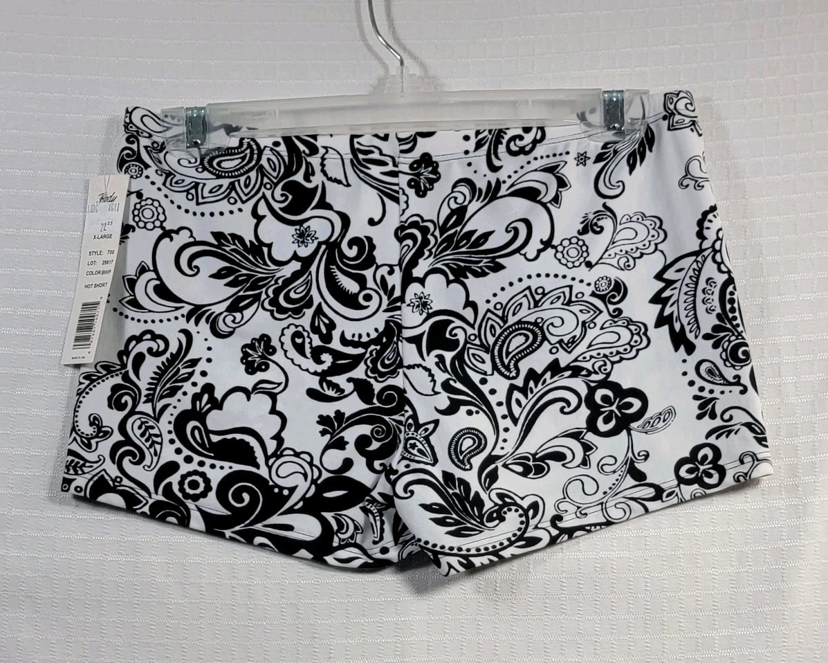 Body Wrappers Hot Shorts Black and White Paisley Pattern Sz. Adult X-Large