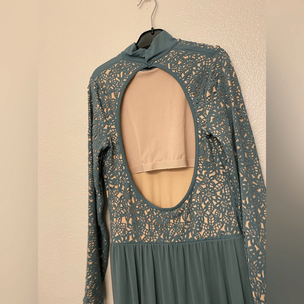 Weissman solo Dance costume custom sage green Laser Cut Floral Dress D11433 LA