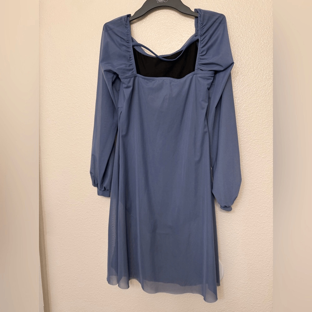 Weissman Balera solo custom Dance costume blue Mesh Poet Sleeve Dress 16384 MA