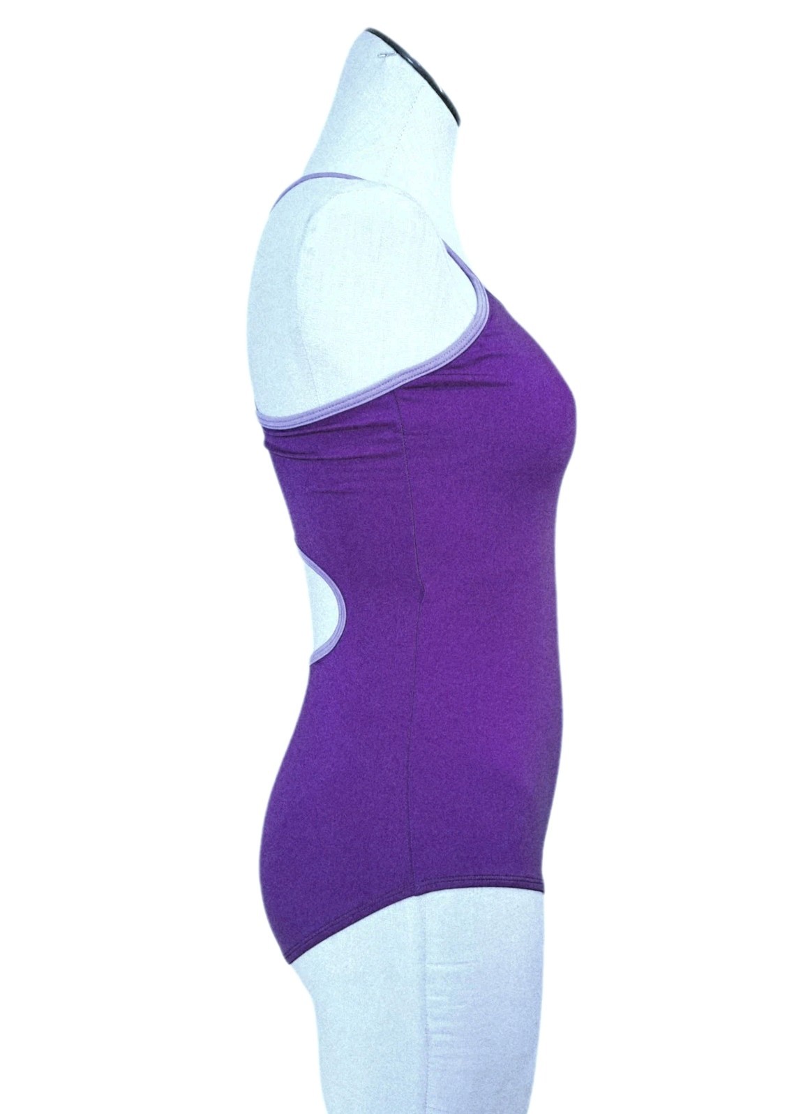 Aja VTG Keyhole Cutout Crossback Tank Leotard Purple Strappy Reversible Strap AM