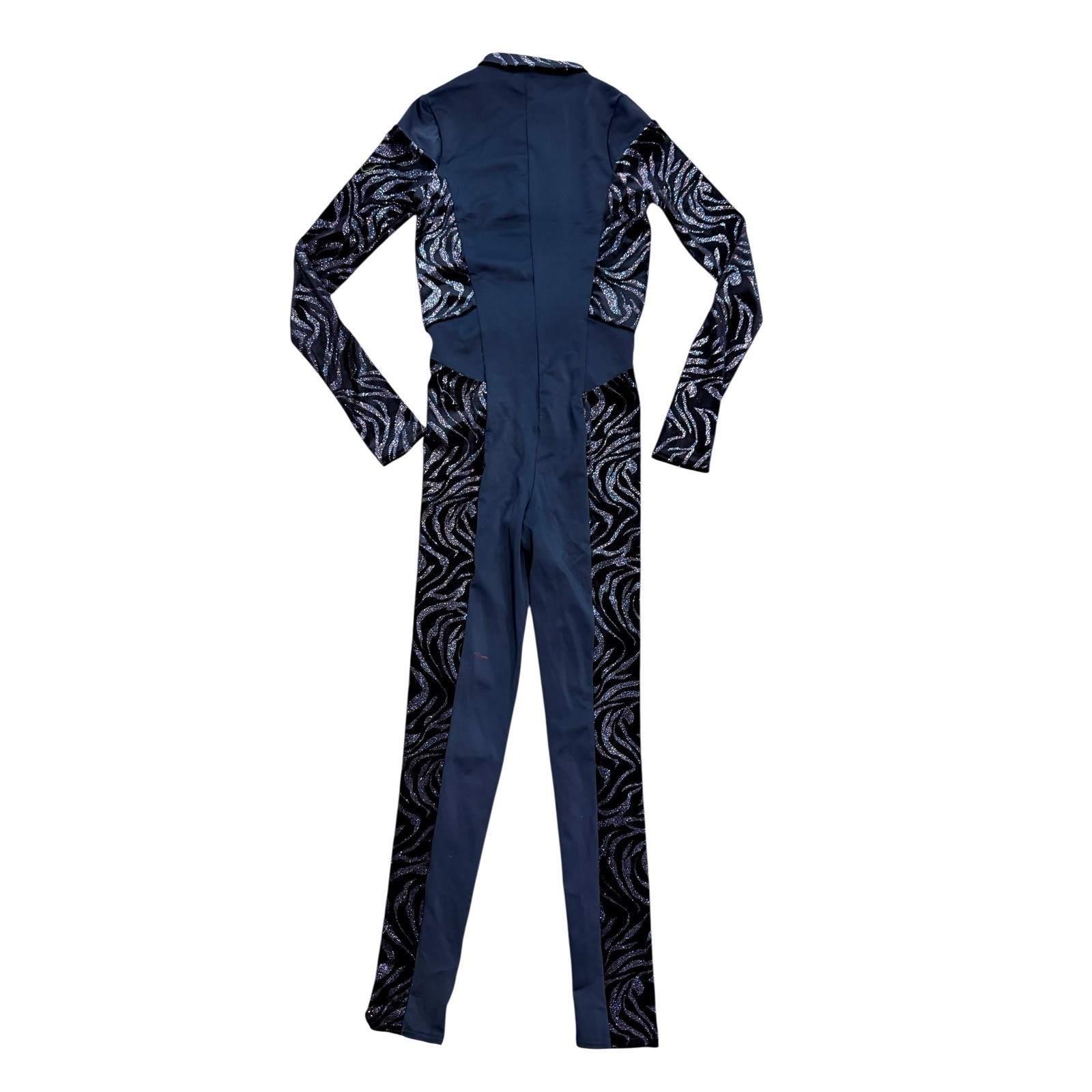 Weissman Adult Small Black Sparkle Unitard Dance Costume Long Sleeve Competition