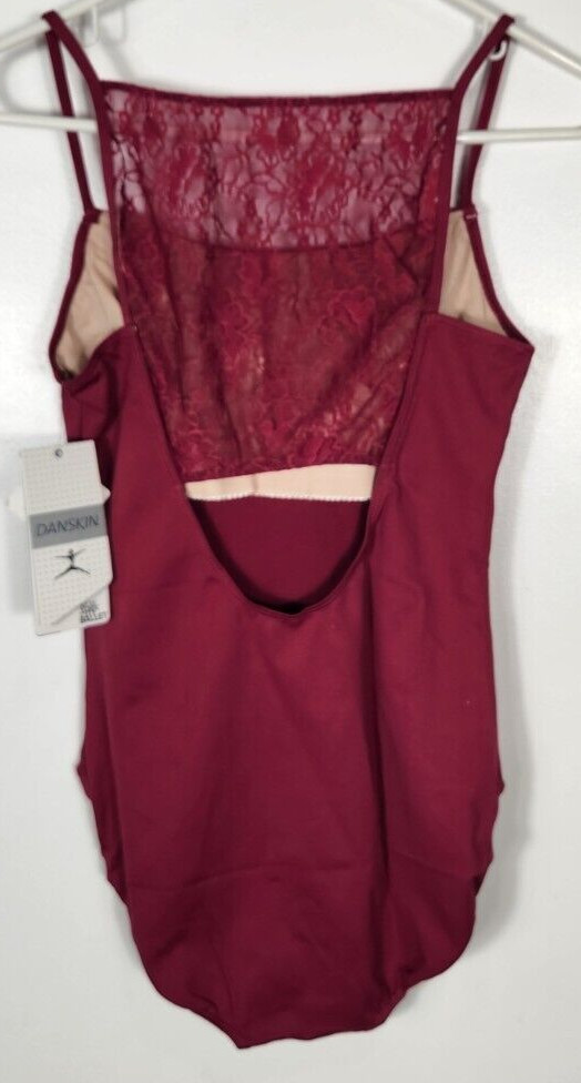 Danskin NYCB Women’s Size Large (12/14) Merlot Lace Back Keyhole Leotard NWT