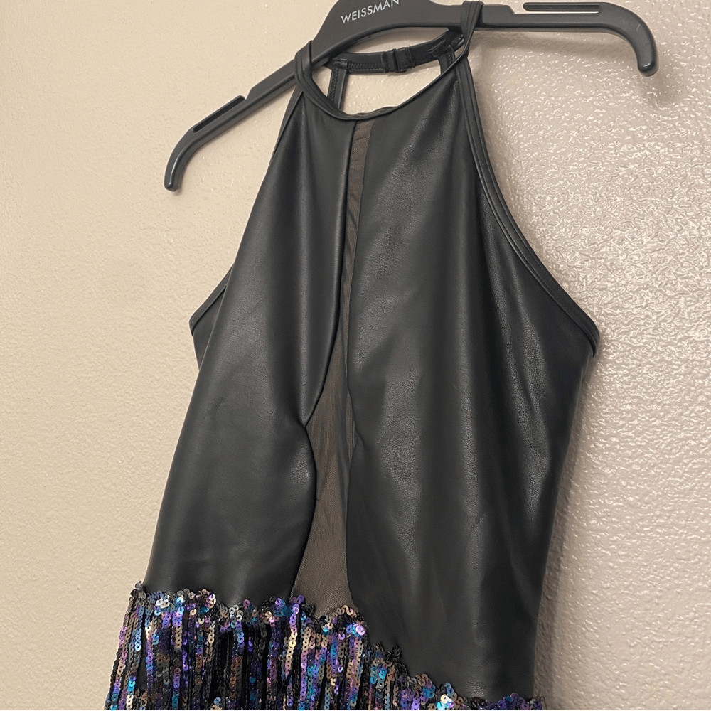 Weissman Elite dance costume Black faux leather mature Let Them Know 15878 SA