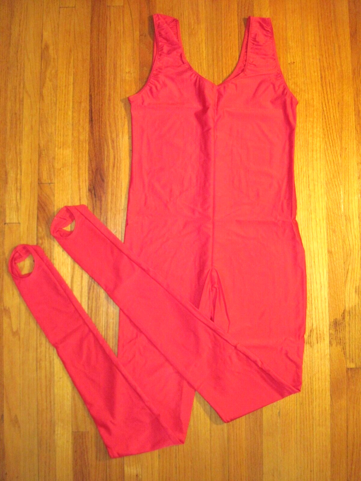 Plus Size Shiny Red Tank Spandex Stirrup Foot Unitard Jumpsuit Size XL-14+ New