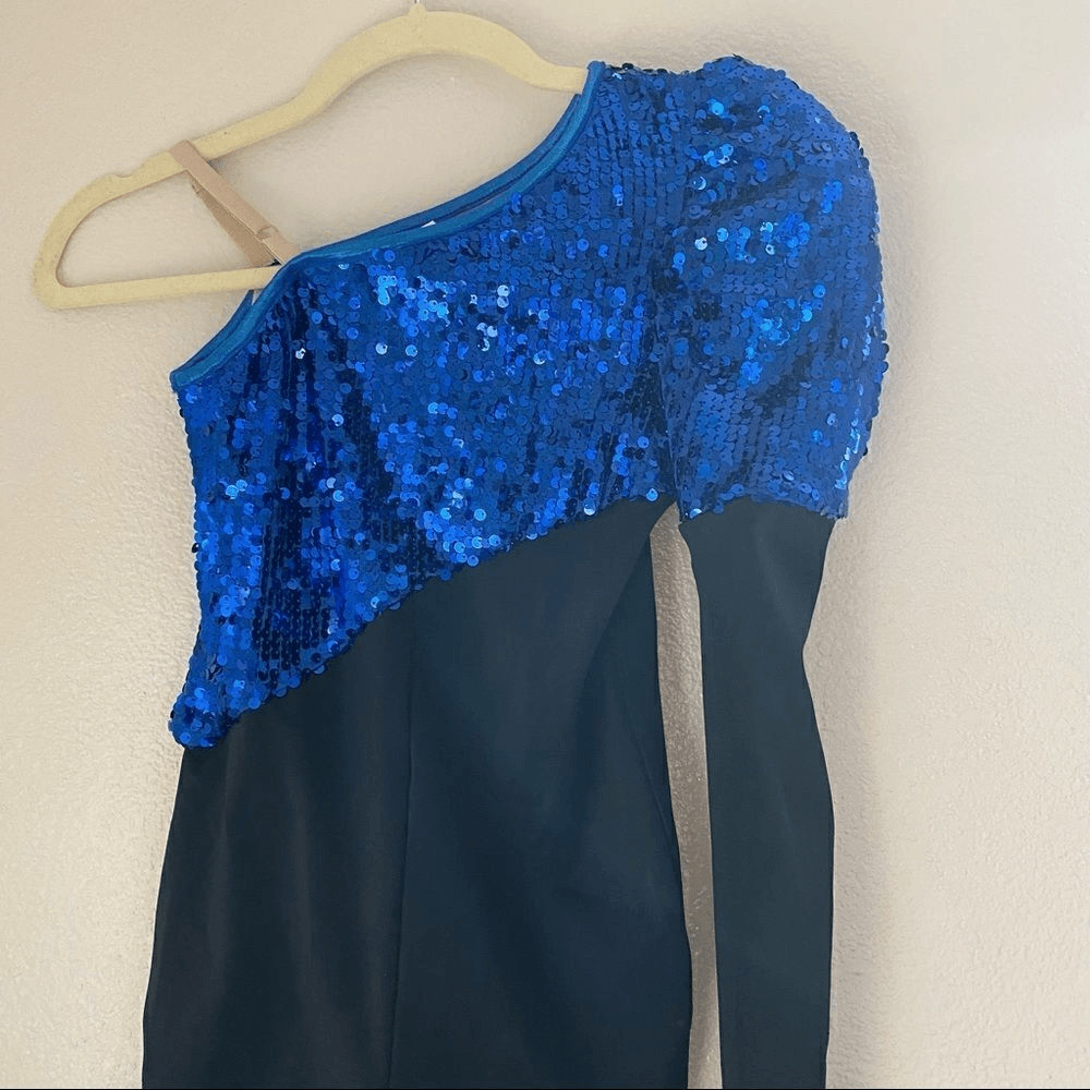 WEISSMAN Balera Dance Costume blue sequin one sleeve jazz acro SQ8098 LC child