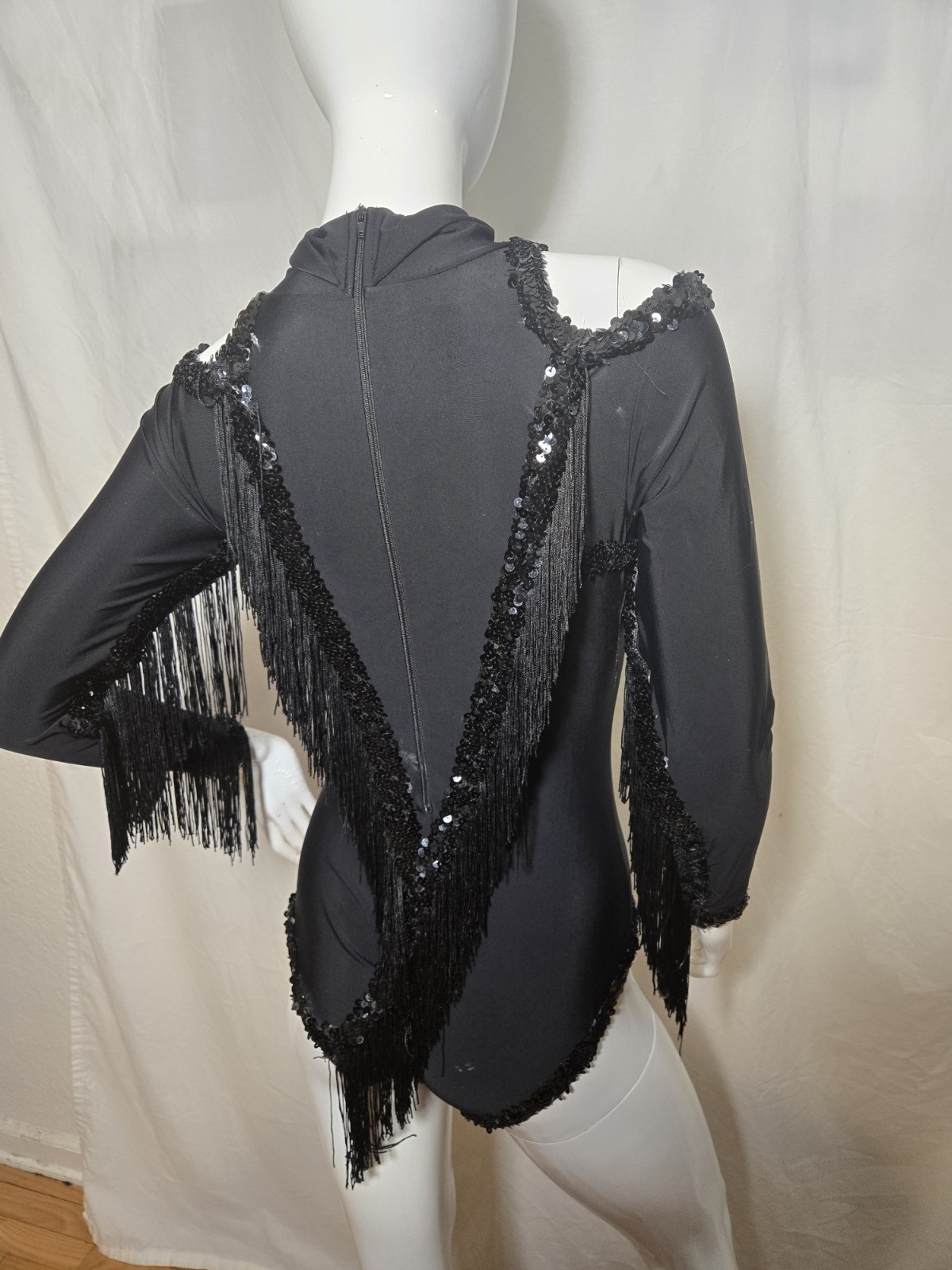 Sequin & Fringe Long-Sleeve Dance Leotard,custom Dance,rave Wear, MEDIUM