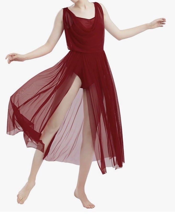 Odasdo Ballet Dance Flowy Overlay Wine Red Long Small C1095