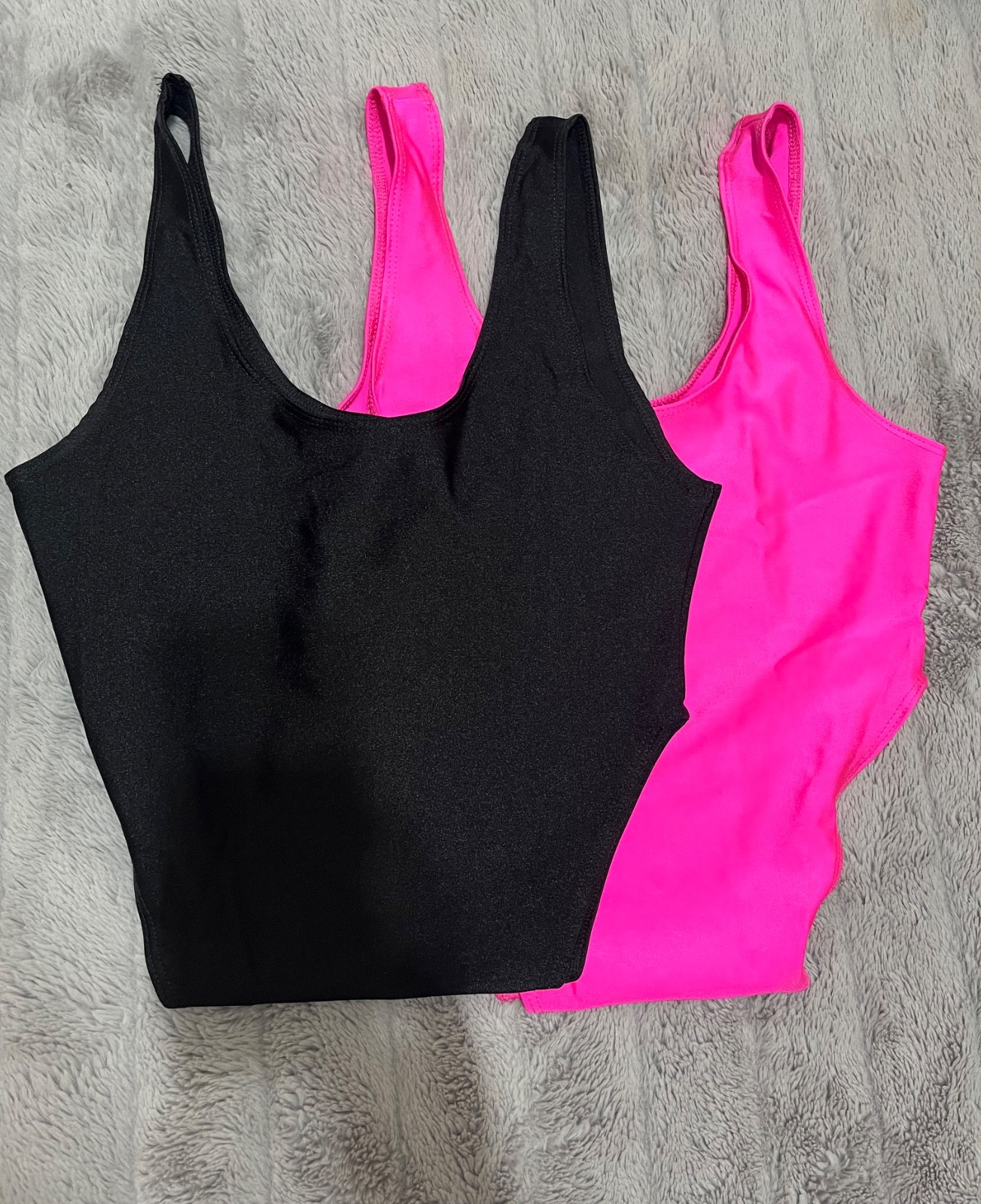 Black and Neon Pink High-Cut Leotards (Set of 2) – Size Small