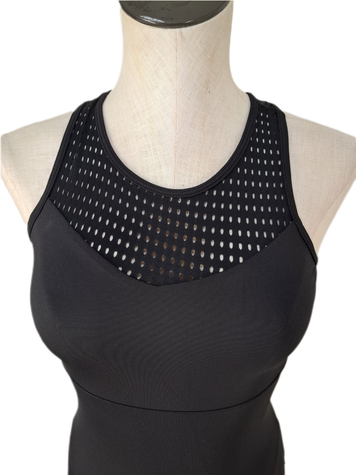 Aja VTG Strappy Crossback Belted Mesh Tank Leotard Black Women’s AS Size S