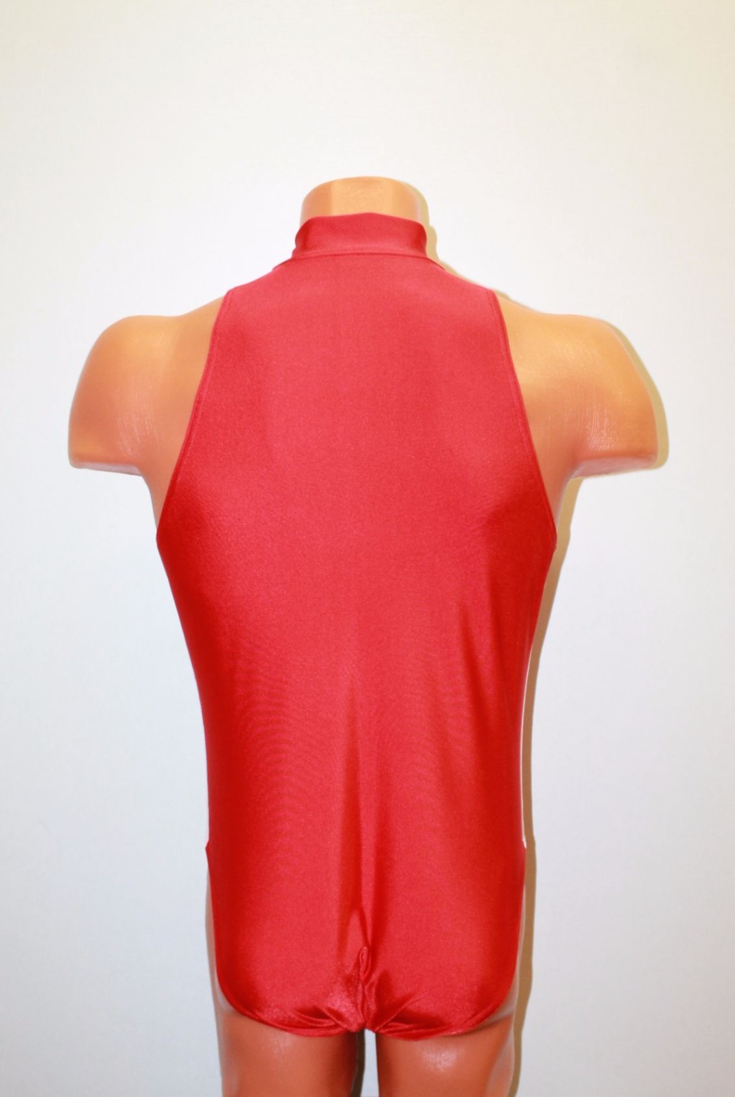Men Leotard 154-78 High Collar Zipper Front Bottom Closed Red Spandex Size L