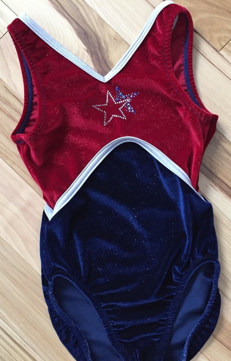 SATARA LEOS Patriotic Sparkle VELOUR Dance Leotard Sz JUNIOR SMALL