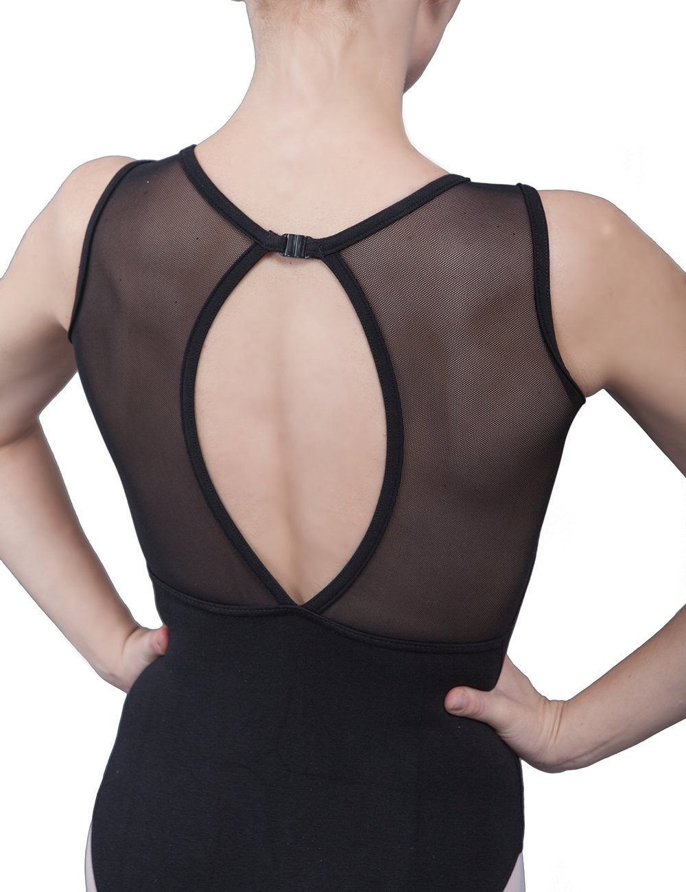 Women’s Black Mesh Back Droplet Keyhole Cutout Ballet Dance Leotard