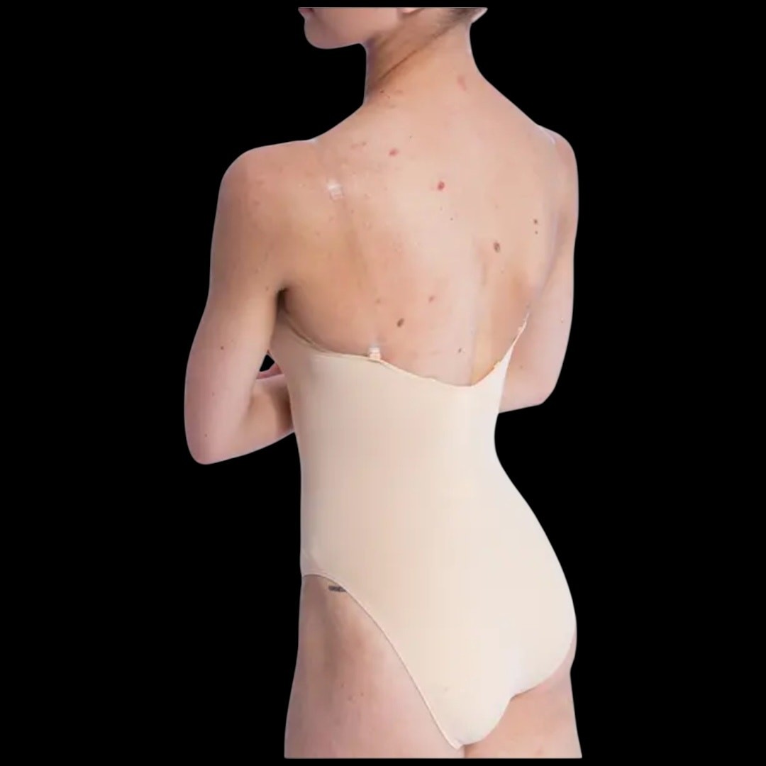 NWOT Capezio Nude Camisole-Style Leotard with Clear Transition Straps Sz Medium