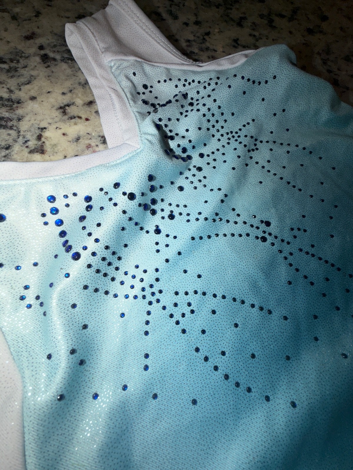 Womens Size 10A or Adult Small Leotard ~ Blue, White, Rhinestones. ~ Stretch