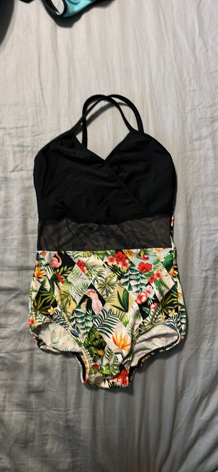 NWT ILO GEAR WOMEN’s LEOTARD adult small , black, mesh, tropical!