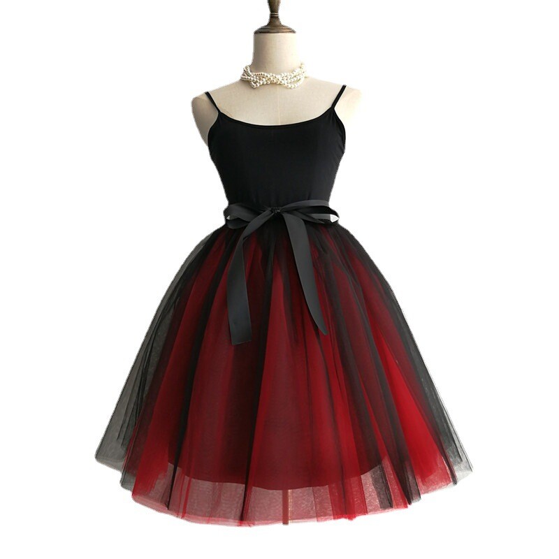 Women Dance Skirt Tutu Pleated Mesh Tulle Midi Knee Length 7 Layers Party