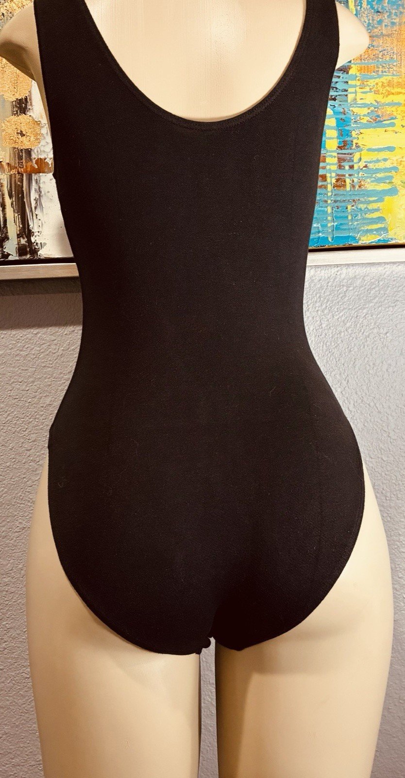 Vtg Gold Black Cotton Spandex Bodysuit Leotard S