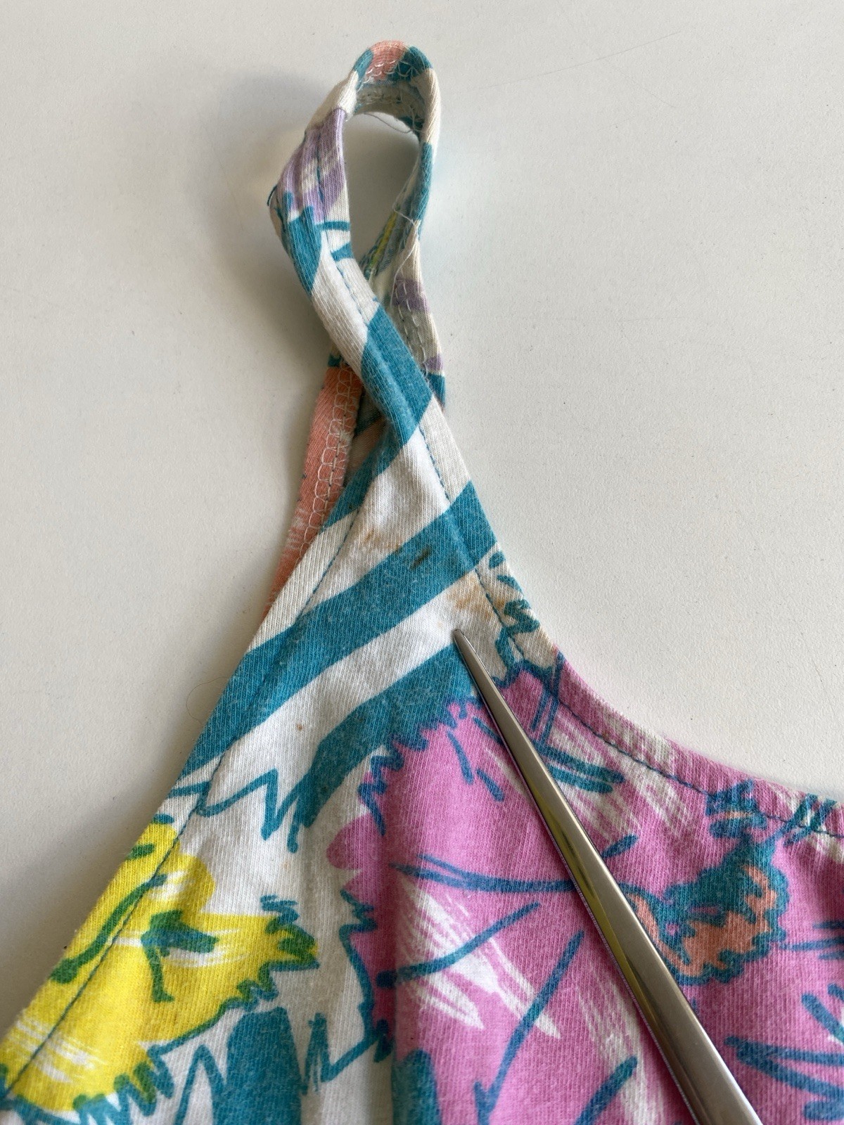Vintage 80s S Sea Weed California Leotard Floral Stripes Cotton Stretch