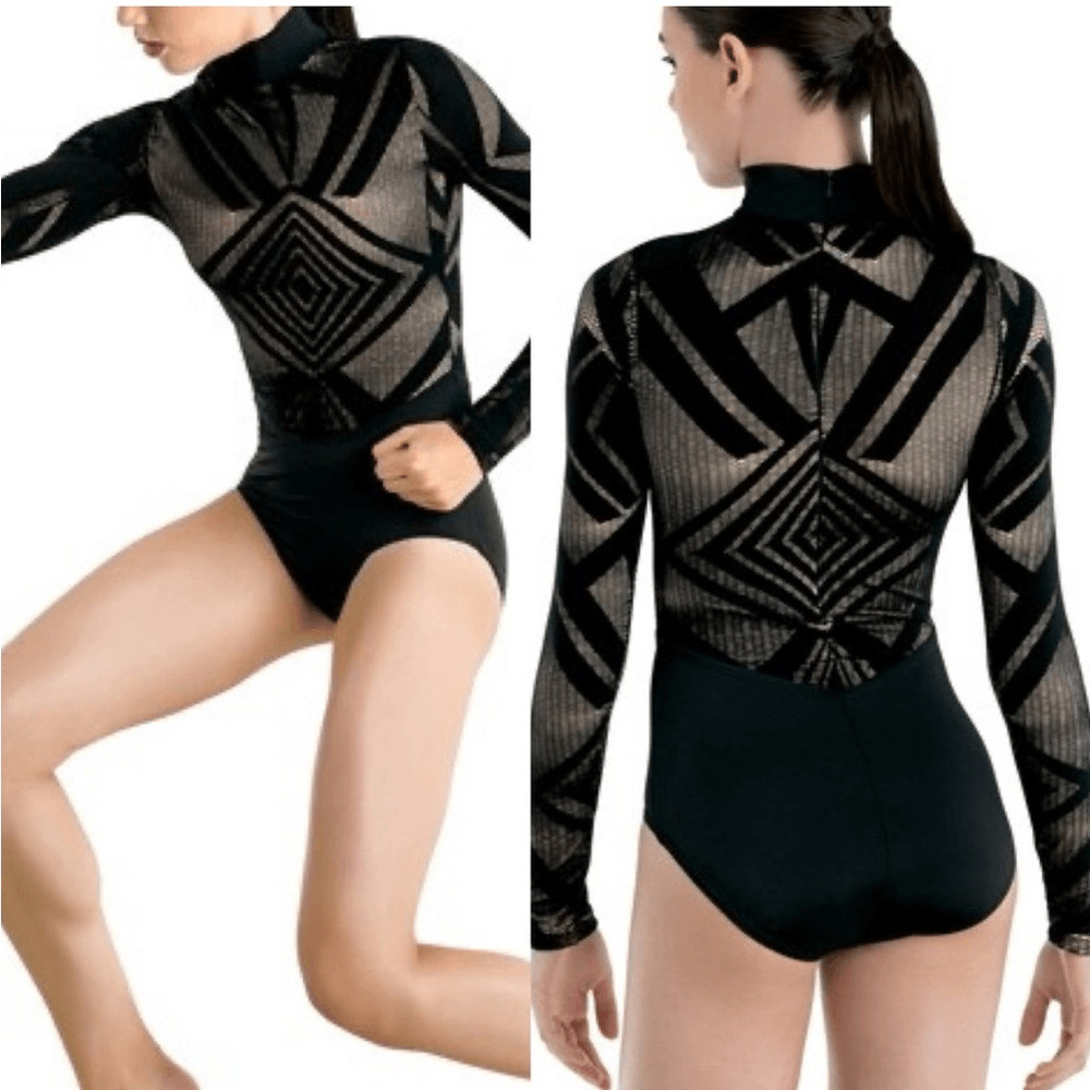 WEISSMAN Balera Dance costume black Geometric Lace Leotard MT10336 Adult MA