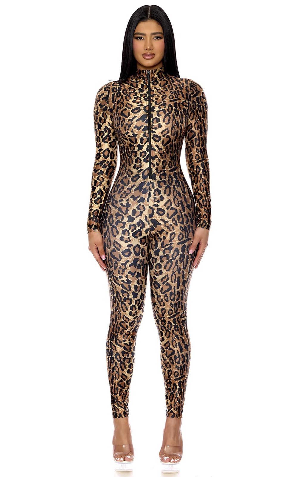Forplay Women’s Leopard Zipfront Catsuit X-Small-Small Brown