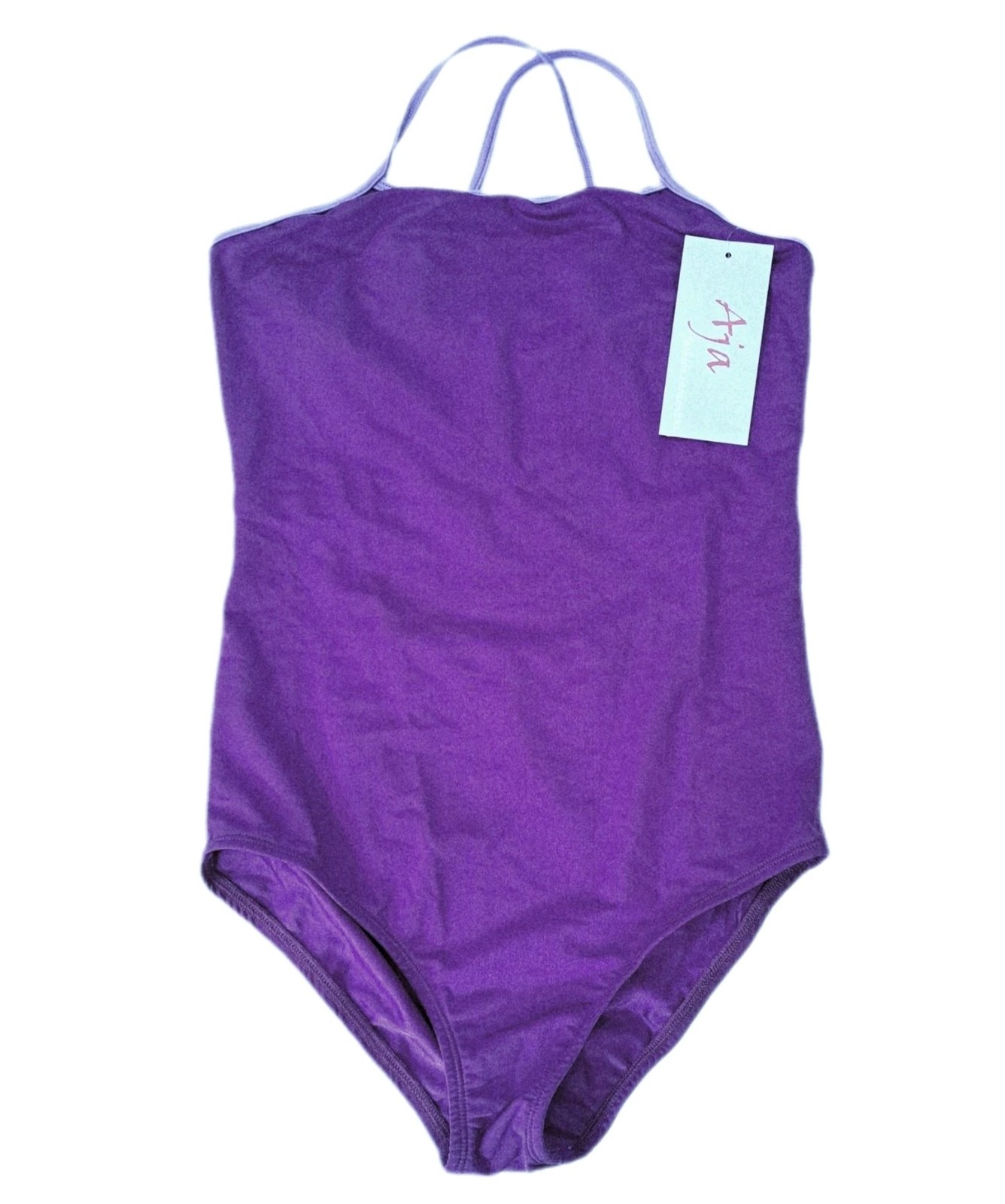 Aja VTG Keyhole Cutout Crossback Tank Leotard Purple Strappy Reversible Strap AM