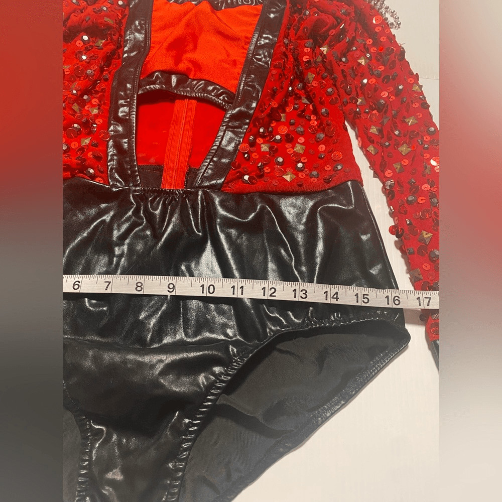 Glamour mature faux leather red goth grunge studed Dance Custom solo costume LA