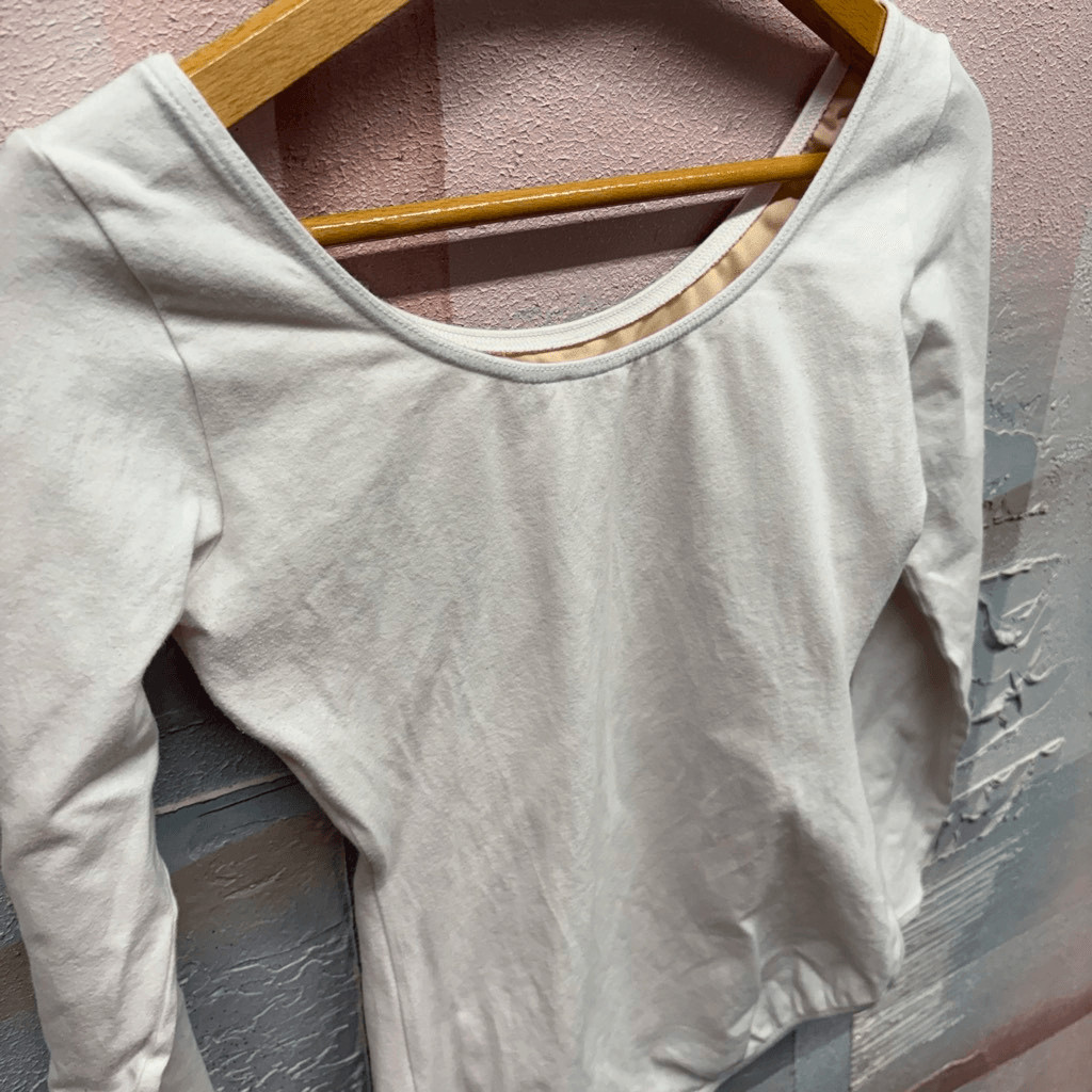Capezio XL Cream Lined Scoop Neck Long Sleeve Classic Ballet Dance Leotard