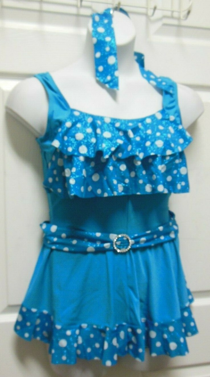 DANCE Costume Shorty Unitard WITH SKIRT Turquoise Latin Adult Sizes
