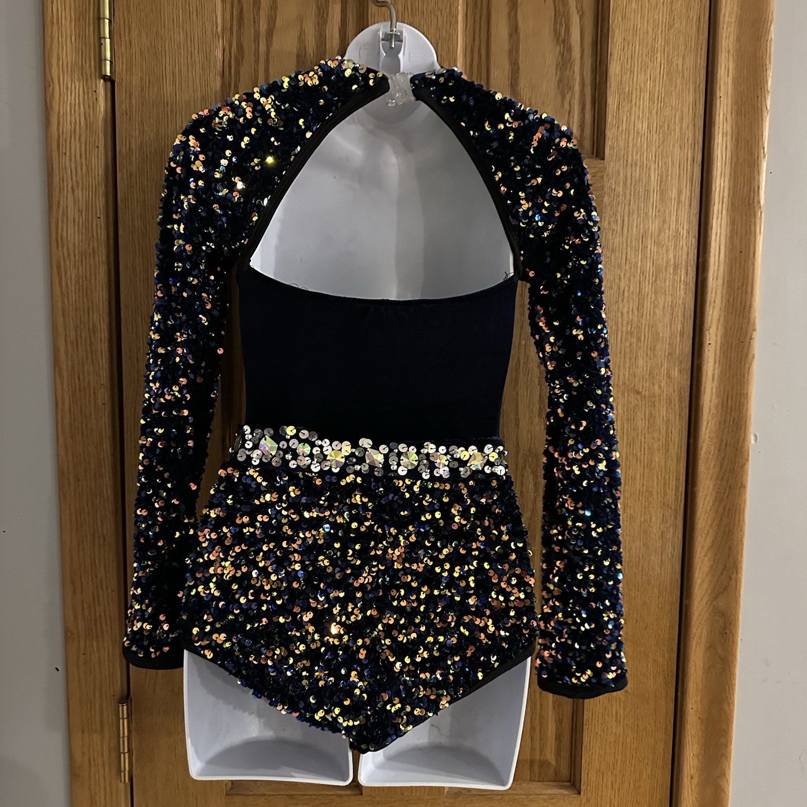 Glamour Navy Blue Velvet Sequin Rhinestone Embellished Solo Dance Costume XSA