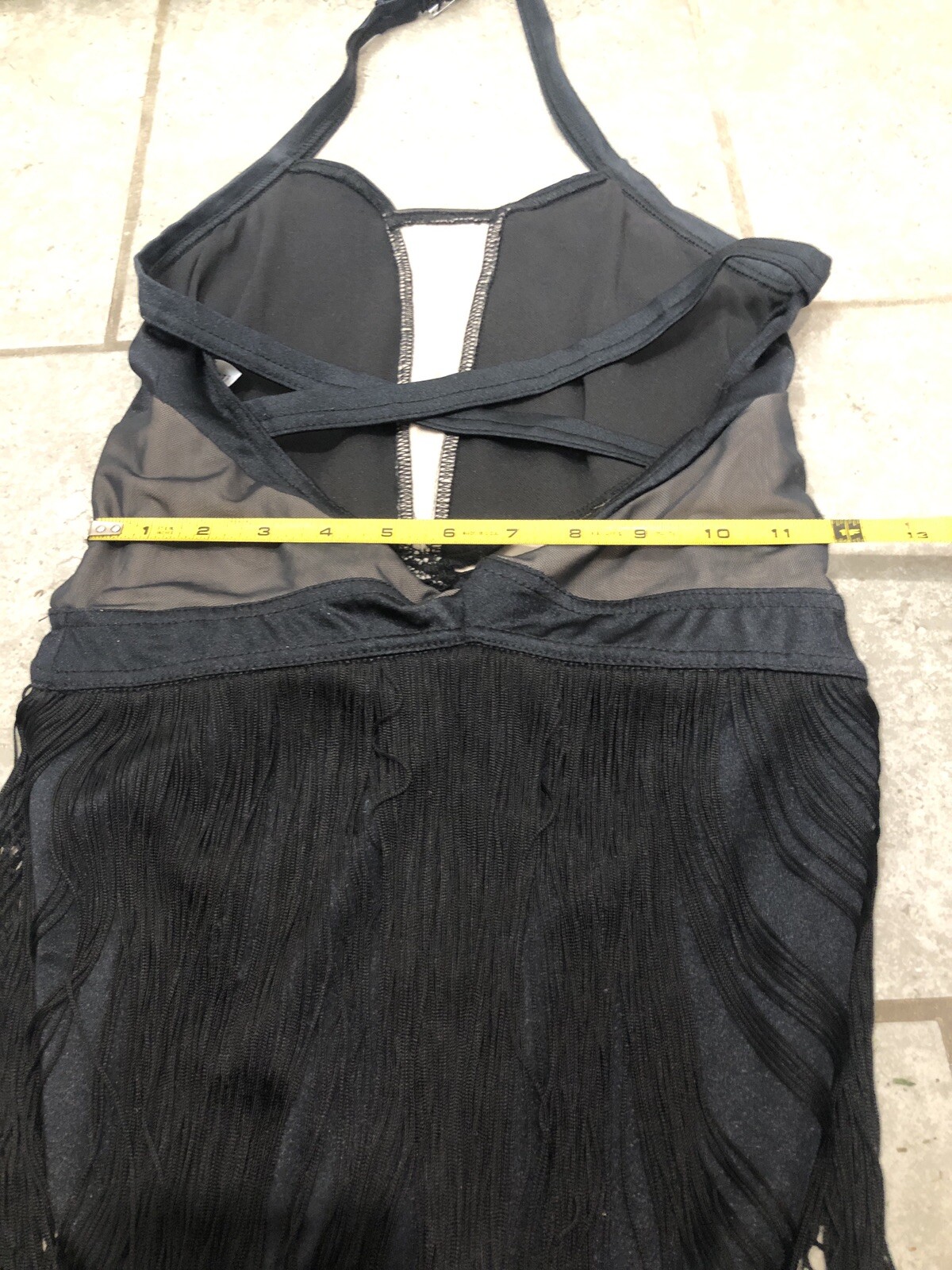 Weissman Balera dance costume black LUSTRE FRINGE HALTER DRESS D11359 MA (A11)
