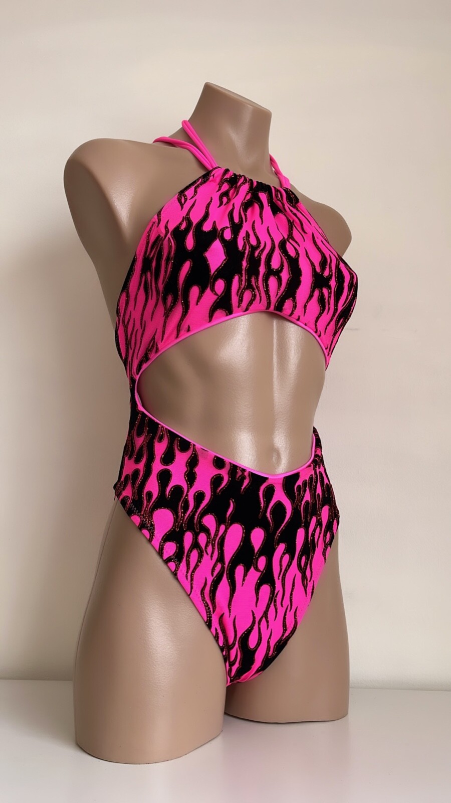 Schminke 🔥 Flames fire Monokini pole dance wear mesh UV neon luminous bodysuit